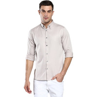 Dennis Lingo Men's Solid Grey Slim Fit Satin Lycra Casual Shirt With Concealed Button Down & Full Sleeves