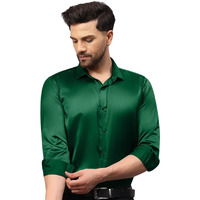 Indoprimo Men's Premium Solid Satin Casual Party Shirt Full Sleeve Green