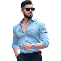 Indoprimo Men's Casual Solid Satin Shirt For Men Full Sleeves - Crystal (Small, Sky Blue)