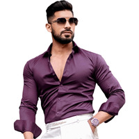 Indoprimo Men's Casual Solid Satin Shirt For Men Full Sleeves Spread Collared Neck Curved Hem Length | Shirt For Man | Wine M