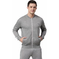 Dennis Lingo Men's Poly Cotton Sweatshirt - Front Open Zipper, High Neck, Full Sleeves, Regular Fit, Casual Winter Wear For Men (Grey Melange, Medium)