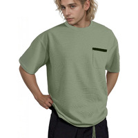 Indoprimo Men's Polyester T Shirt With Pocket Half Sleeves Round Neck Line Solid Pattern Loose Fit Classic Style And Standard Length Pista