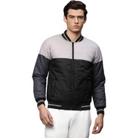 Dennis Lingo Mens Long Sleeves Color Block Bomber Jacket - 2 Pockets, Lightweight, Casual Winterwear For Men (Grey) (Large)