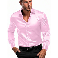 Indoprimo Men's Classic Fit Plain Satin Casual Shirt For Men Full Sleeve Baby Pink
