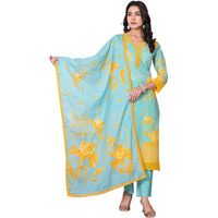 Ishin Floral Printed, Embellished, Straight Kurta With Solid Pant And Dupatta