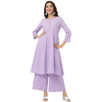 Ishin Cotton Schiffli Lavender Kurta With Solid Pants