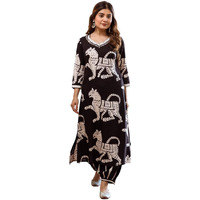 Ishin Black Rayon Quirky Printed Kurta With Pants