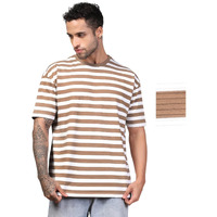 Dhruvi Trendz Men's Striped Regular Fit T-Shirt (Dt-Mt-1083_Light Orange L)