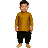 Jbn Creation Boys' Mustard And Black Silk Blend Kurta And Dhoti Set (B1612)