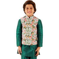 Jbn Creation Boys Aqua Base Cotton Blend Multi Colour Floral Printed Nehru Jacket (B668)