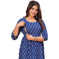 Jikonet Women's Anarkali Maternity Feeding Kurti/Maternity Gown/Maternity Dress, (Blue, Large)