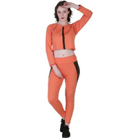 Dhruvi Trendz Womens Lycra Active Wear Sweatshirt With Sleepwear Nightwear & Workout Clothes Gym Wea Tracksuitsyoga Jogging Track Outfit Legging Jacket 2 Pieces Pajama Sets For Women (Orange, Xs)