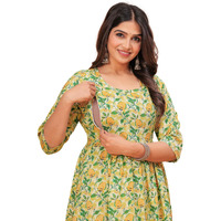 Jikonet Women's Anarkali Maternity Feeding Kurti/Maternity Gown/Maternity Dress, (Green, Large)