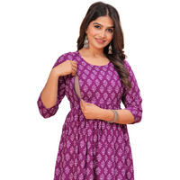 Jikonet Women's Anarkali Maternity Feeding Kurti/Maternity Gown/Maternity Dress, (Purple, Medium)