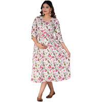 Jikonet Rayon Anarkali Maternity Feeding Kurtis For Women - Stylish And Convenient Nursing Wear With Zip (Medium, Pink Flower)