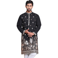 Jompers Black Floral Embroidered And Sequins Kurta Set. (Black, Xl)