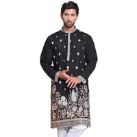 Jompers Black Floral Embroidered And Sequins Kurtas .(Black, Xxl)
