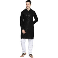 Jompers Black Chikankari Embroidered And Sequence Kurta Churidar Set For Men. (Black, Xxl)