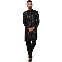 Jompers Mens Black Sequins Embroidered Kurta With Pyjama. (Black, M)