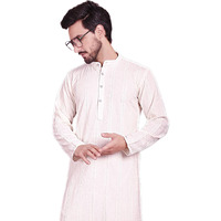Jompers Men's Sequins Chikankari Embroidered Kurtas (White, L)