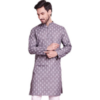 Jompers Dark-Grey Floral Printed Kurtas For Men (Dark-Grey, L)