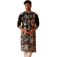 Jompers Black Floral Embroidered And Sequins Kurta Set (Black, S)