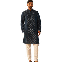 Jompers Men's Peacock Embroidered & Sequin Cotton Blend Kurta Pyjama Sets (Peacock, M)