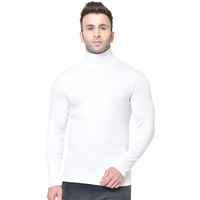 Digital Shopee Men's Wear Cotton High Neck Full Sleeves T-Shirt Free Size White Xx Large
