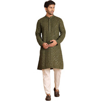 Jompers Olive Embroidered & Sequins Straight Kurta Set For Men (Olive, M)