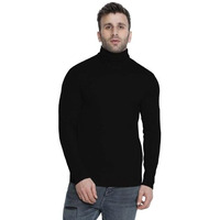 Digital Shopee Men's Wear Cotton High Neck Full Sleeves T-Shirt Free Size Black Xx Large