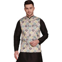 Jompers Men's Floral Printed Nehru Jacket (Green, Xl)