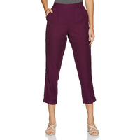 Digital Shopee Women Regular Fit Elastic Waist Full Length Cotton Formal Trouser For Casual Wear, Office Wear Purple