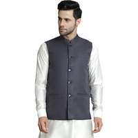 Jompers Charcoal Men Solid Nehru Jacket (Charcoal, S)