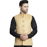 Jompers Beige Men's Woven Design Nehru Jacket (Beige, L)