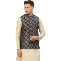 Jompers Men's Woven Design Nehru Jacket. (Navy, S)