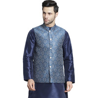Jompers Blue Men's Printed Nehru Jacket (Blue, L)