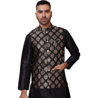 Jompers Black Floral Printed Nehru Jacket For Men (Black, M)
