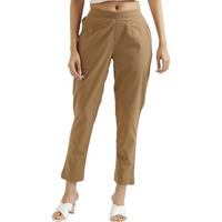 Digital Shopee Women Cotton Pant Stretchable Regular Slim Fit Trouser | Pocket Pants For Office | Cotton Casual Pant For Women's | Regular Fit | Ankle Length Cotton Trouser For Girls |Xl |Coffee Brown