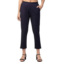 Digital Shopee Cotton Flex Ankle Length Regular Fit Trouser Pants For Women (Navy Blue_L), Large