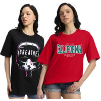 Juneberry Pure 100% Cotton Oversized Loose Baggy Fit Drop Shoulder Latest Aesthetic & Cool Graphic Prinred Half Sleeve T-Shirts For Women & Girls (Po2_Jb_Clfrn_Brth_Xxl)