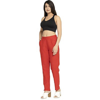 Digital Shopee Women Casual Formal Western Stylish Rayon Trouser Regular Fit Plain Pants Lowers Bottom Wear Office Wear | Ds-Pants-Ethnicwear-Coral-L