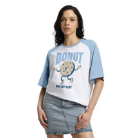 Juneberry 100% Pure Cotton Oversized Baggy Fit Round Neck T-Shirt For Women & Girls (Sizes: S To 2Xl) (Os_Jb_Donutkmv04_Dc_Wt_S)