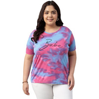 Juneberry Cotton Blend Regular Fit Lilac Color Tie & Dye Half Sleeve Plus Size T-Shirt For Women & Girls (Jb_Ps_Babe_Llc_Xxl)