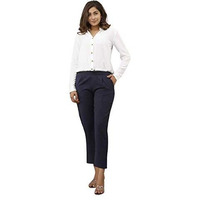 Digital Shopee Women Regular Fit Elastic Waist Full Length Cotton Formal Trouser For Casual Wear, Office Wear- (Navy, Size- Medium)