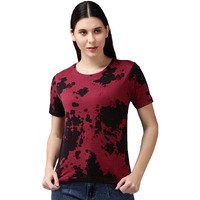 Juneberry 100% Cotton Regular Fit Half Sleeves Round Neck Maroon Tie & Dye T-Shirt For Women