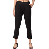 Digital Shopee Cotton Flex Ankle Length Trouser Pants For Women | Black -5Xl