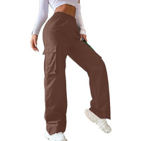 Digital Shopee Women's & Girls' Solid High Waist With Pockets Cargo Pants Brown Color Size 28