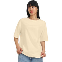 Juneberry Pure Cotton Oversized Baggy Fit Drop Shoulder Plain Solid Swan White T-Shirt For Women (Os_J_Swanwhite_S)
