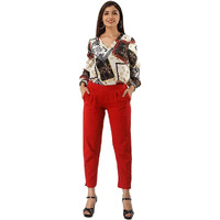 Digital Shopee Women Cotton Regular Fit Elastic Waist Casual Ankle Pant Trouser With Two Side Pocket- (Red, Medium)