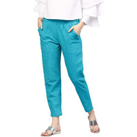 Digital Shopee Regular Fit Women 's Pure Cotton Trousers Pants For Everyday Use, College Wear, Office, Casual Wear |Turquoise-Xl